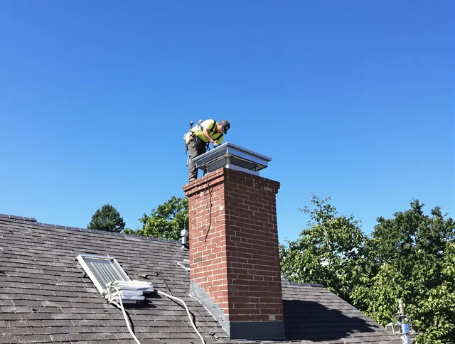 Baldwin Park Chimney Sweep technician measuring a chimney cap in Baldwin Park, CA