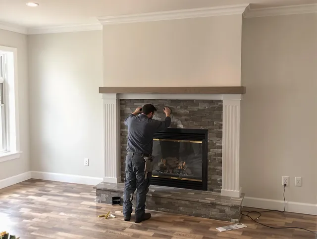 Baldwin Park Chimney Sweep finishing a custom fireplace install in Baldwin Park, CA